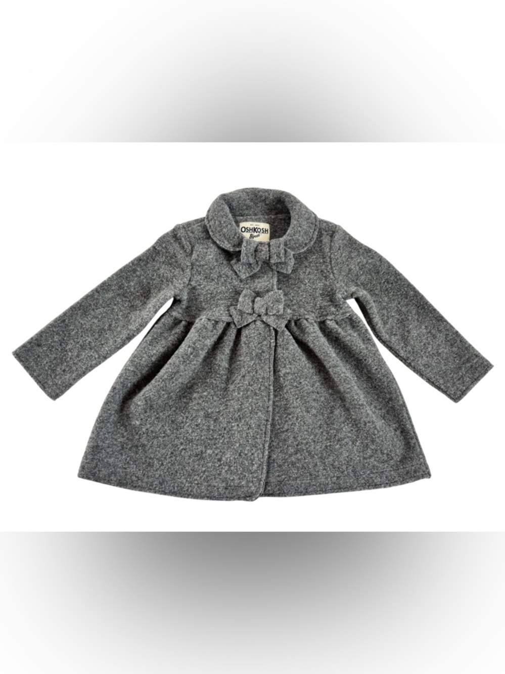 NWT OshKosh Gray Fit & Flare Fleece Jacket Coat with Bow Accent 2T